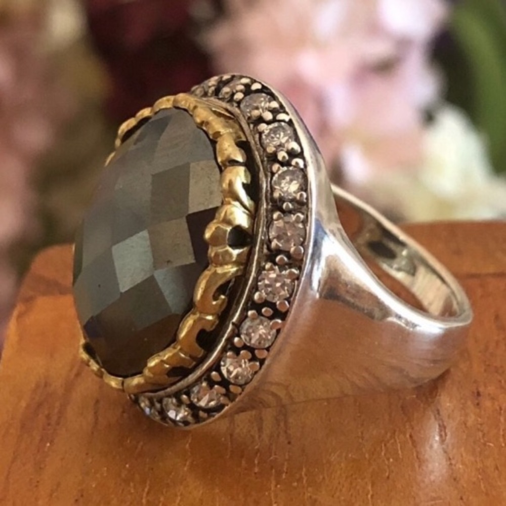 Silpada Silver Hematite Brass CZ Empress Ring R2756